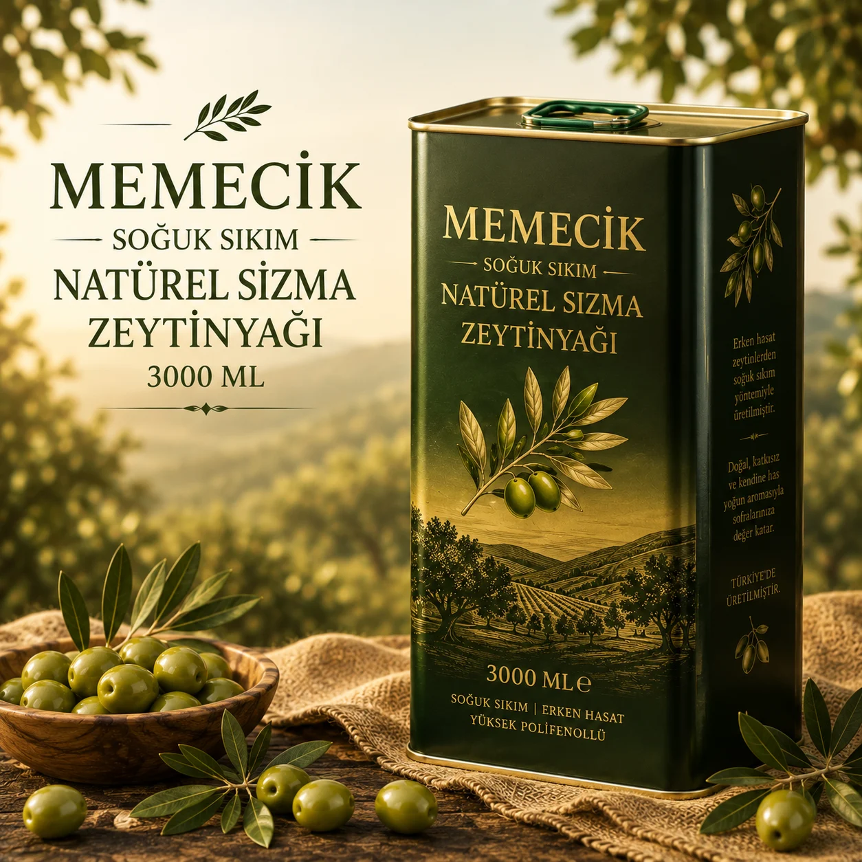 Memecik Soğuk Sıkım Natürel Sızma Zeytinyağı 3000 ML